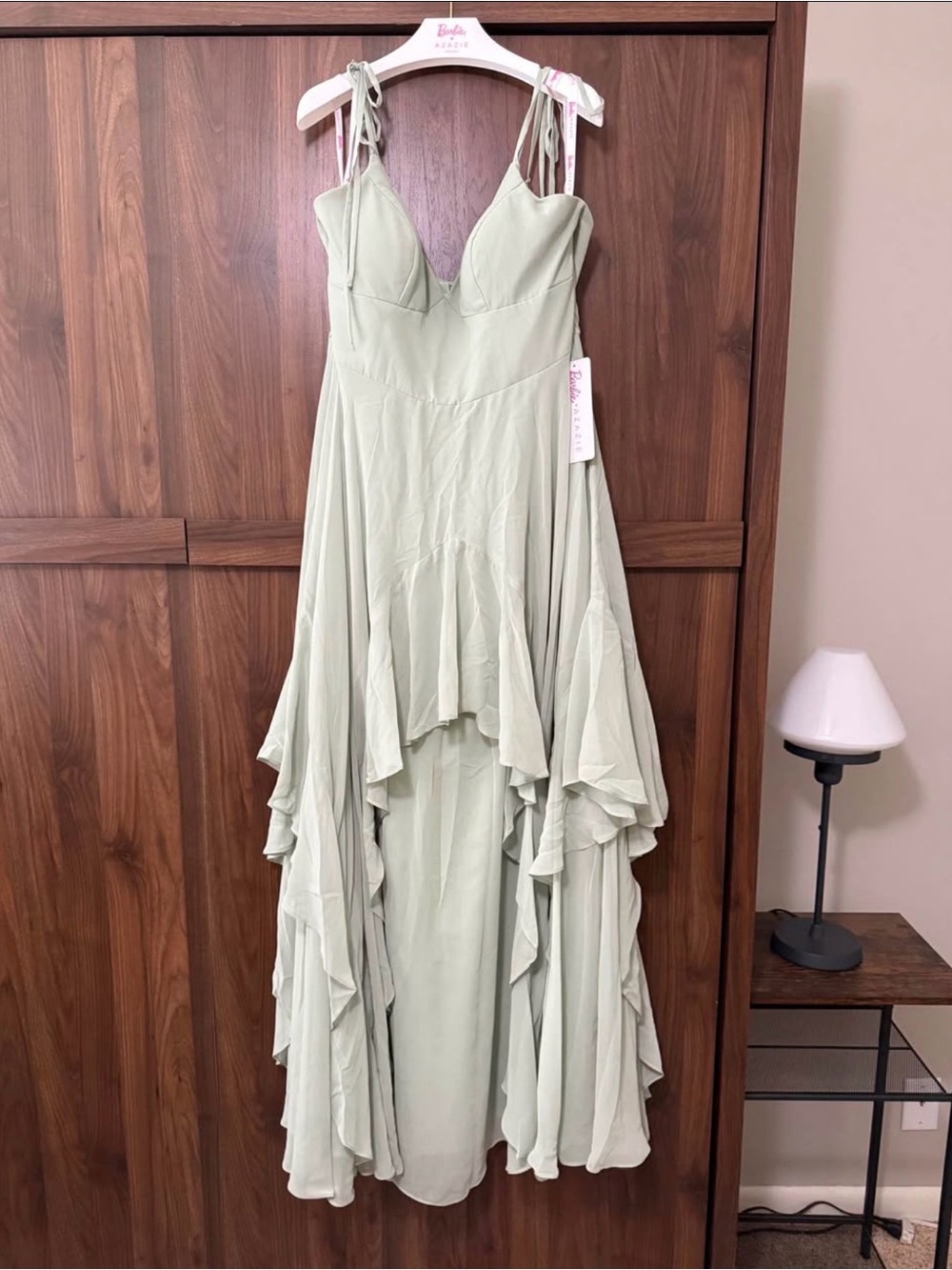 NWT Azazie Barbie™  Dusty Sage A-Line Bow Chiffon Dress Dusty Sage - Size A14